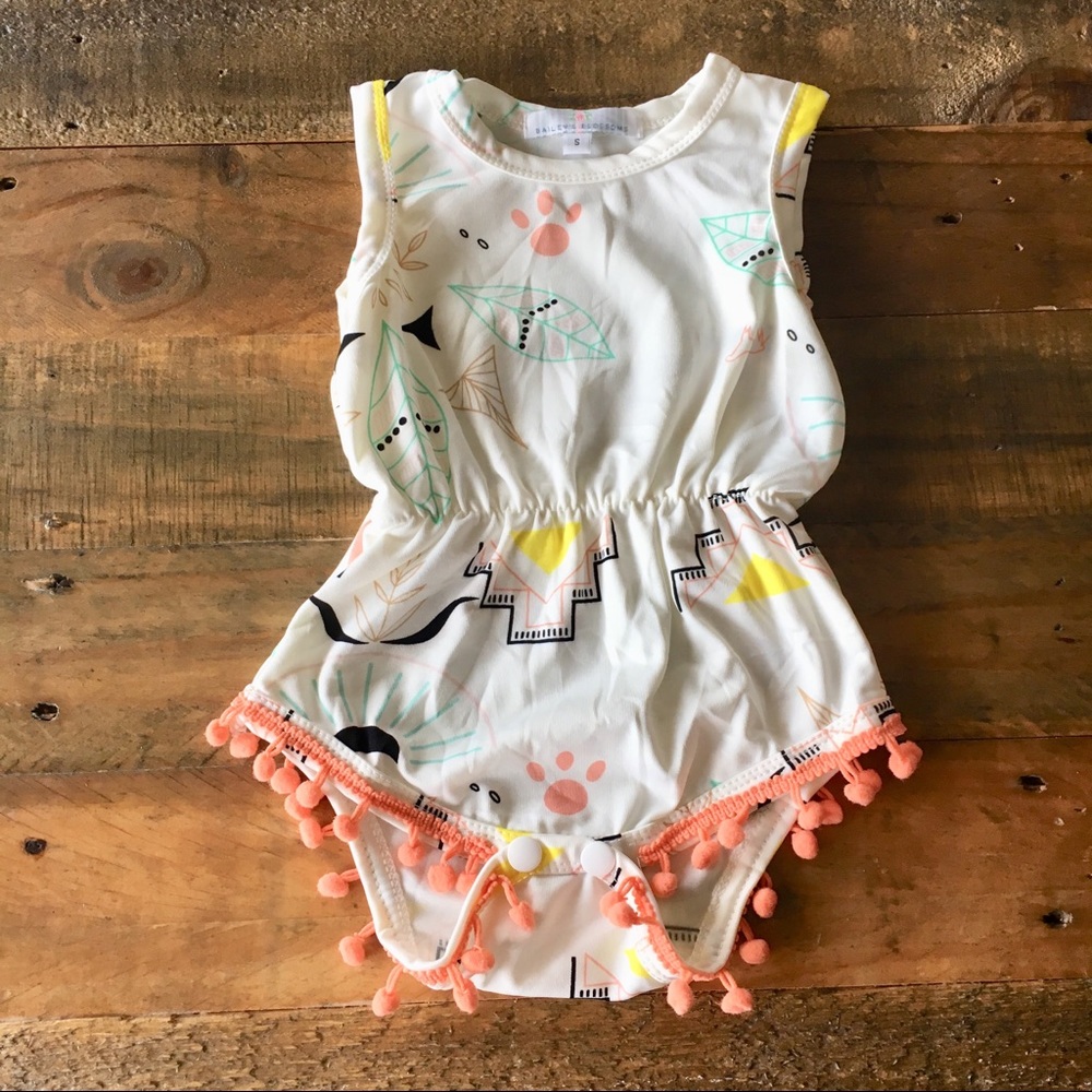 Baby Girl Romper with Pom Pom Trim 